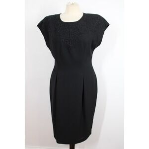Vtg MariAnna 10 Black Crepe Embroidered Beaded Formal Knee Length Sheath Dress